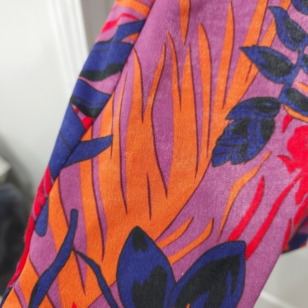ZARA Vibrant Floral Long Sleeve Mini Dress, Ruched Sleeves, Tie Vneck Front, M - Picture 11 of 15